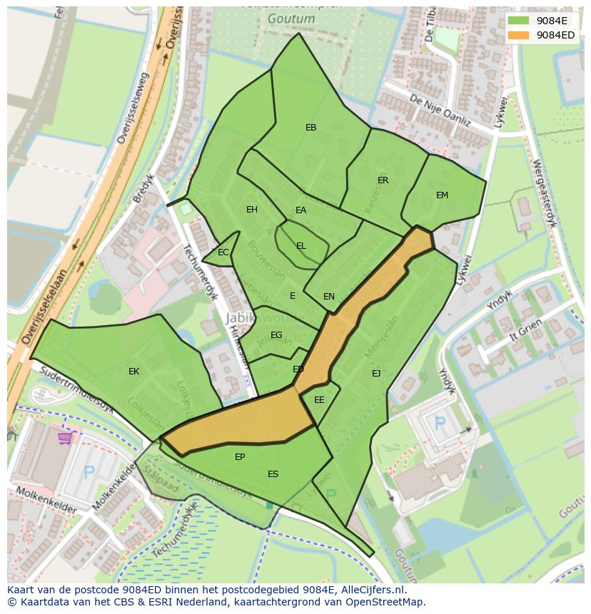 Afbeelding van het postcodegebied 9084 ED op de kaart.