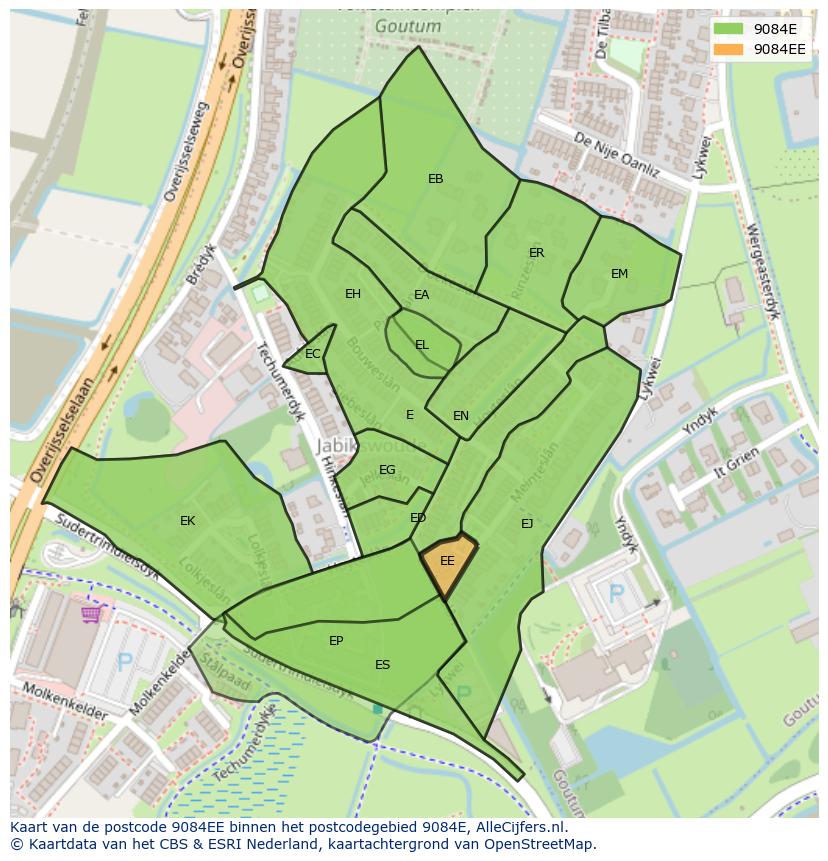 Afbeelding van het postcodegebied 9084 EE op de kaart.