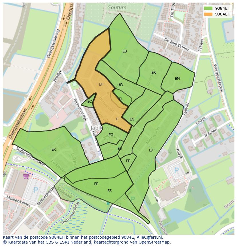 Afbeelding van het postcodegebied 9084 EH op de kaart.