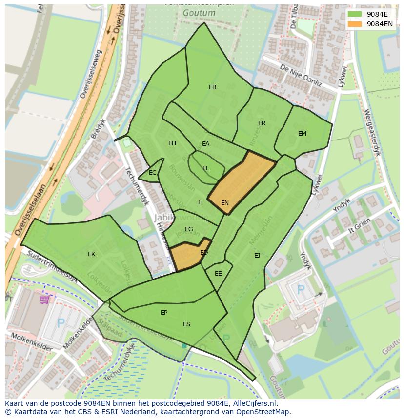 Afbeelding van het postcodegebied 9084 EN op de kaart.
