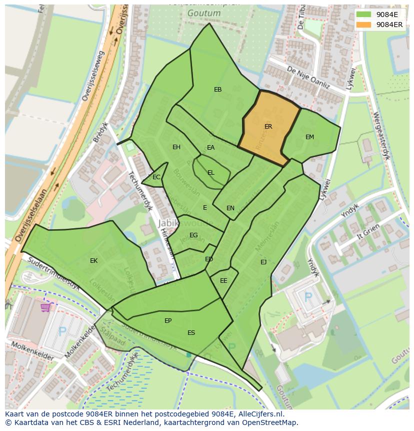 Afbeelding van het postcodegebied 9084 ER op de kaart.