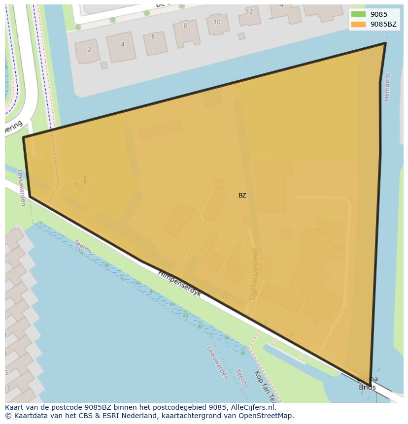 Afbeelding van het postcodegebied 9085 BZ op de kaart.