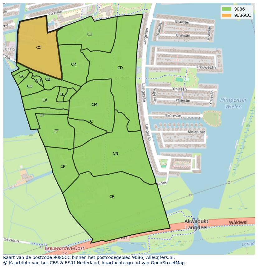 Afbeelding van het postcodegebied 9086 CC op de kaart.