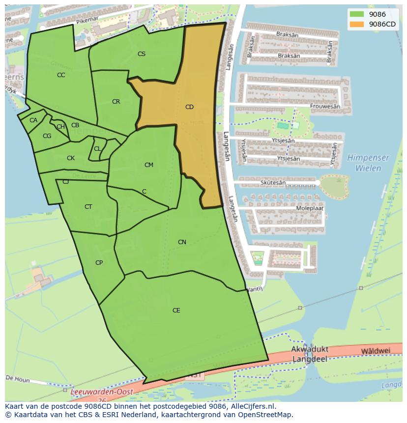 Afbeelding van het postcodegebied 9086 CD op de kaart.