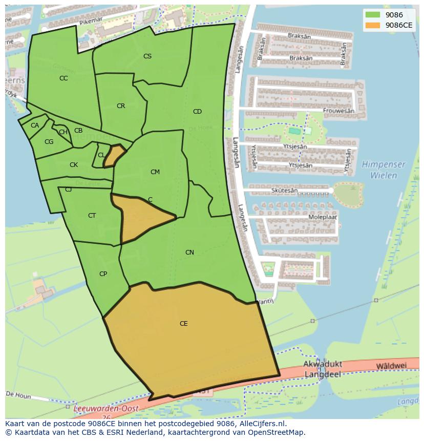 Afbeelding van het postcodegebied 9086 CE op de kaart.