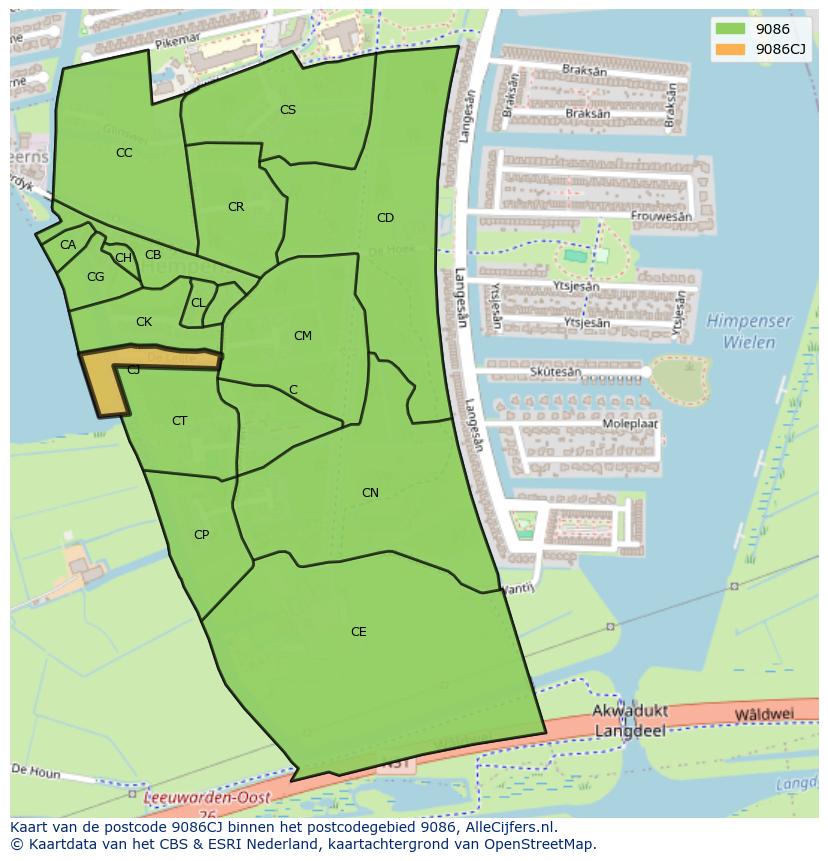 Afbeelding van het postcodegebied 9086 CJ op de kaart.