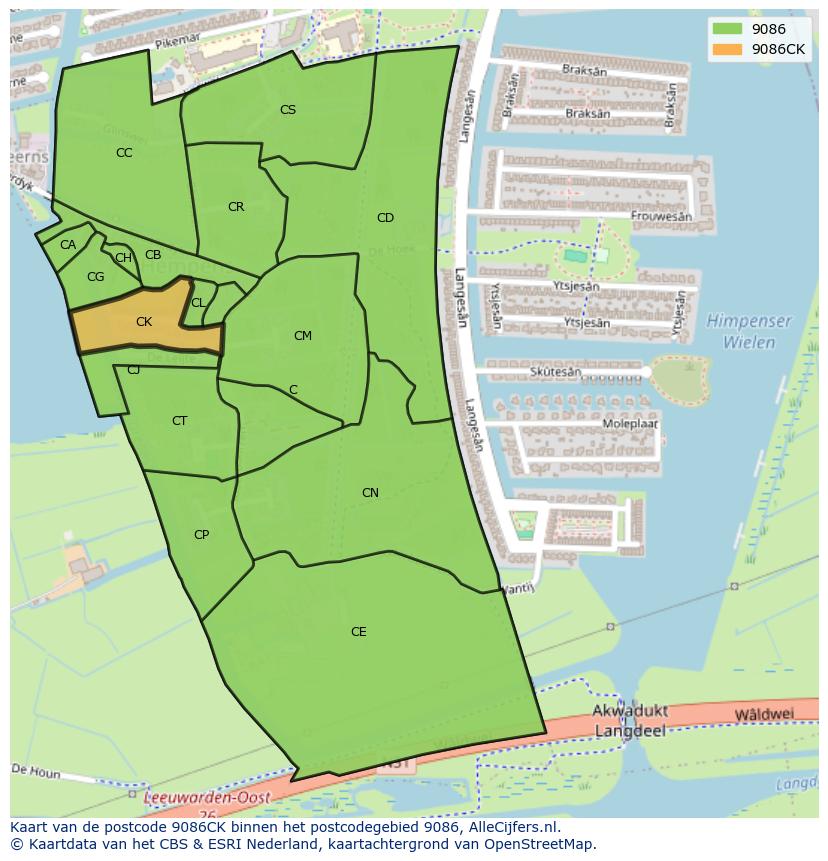 Afbeelding van het postcodegebied 9086 CK op de kaart.