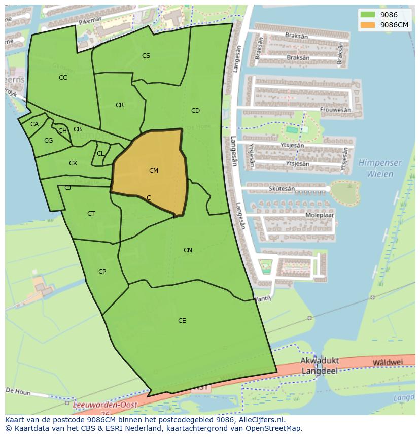 Afbeelding van het postcodegebied 9086 CM op de kaart.