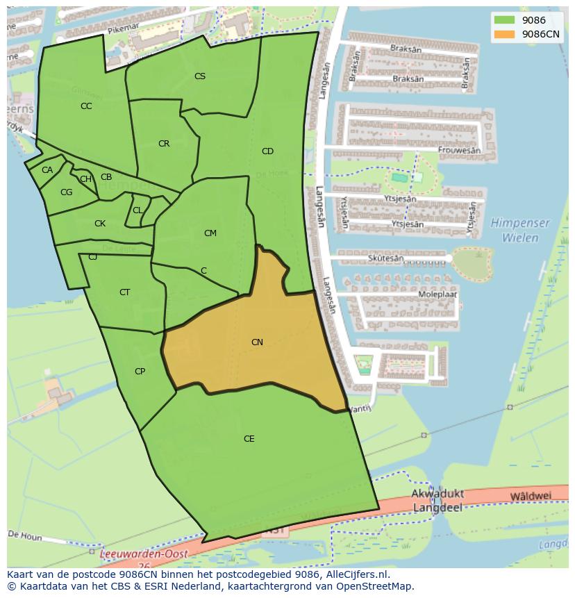 Afbeelding van het postcodegebied 9086 CN op de kaart.