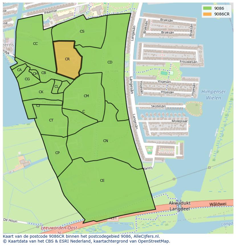 Afbeelding van het postcodegebied 9086 CR op de kaart.