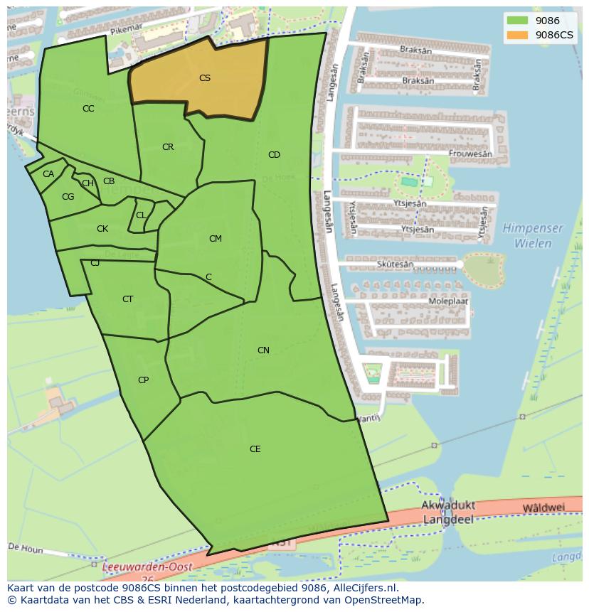 Afbeelding van het postcodegebied 9086 CS op de kaart.