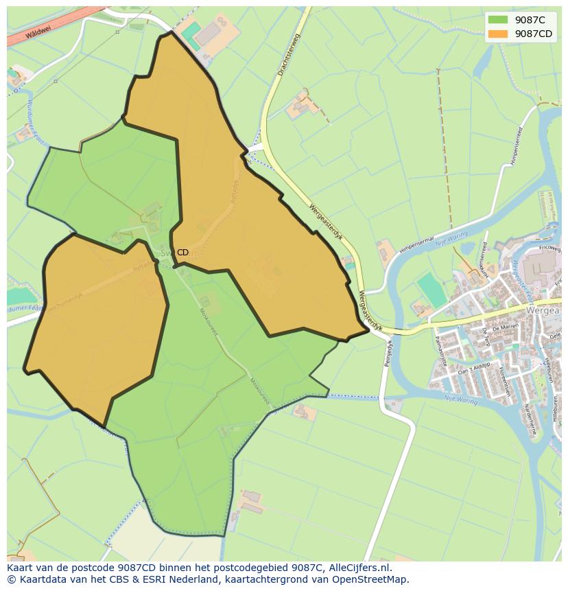 Afbeelding van het postcodegebied 9087 CD op de kaart.
