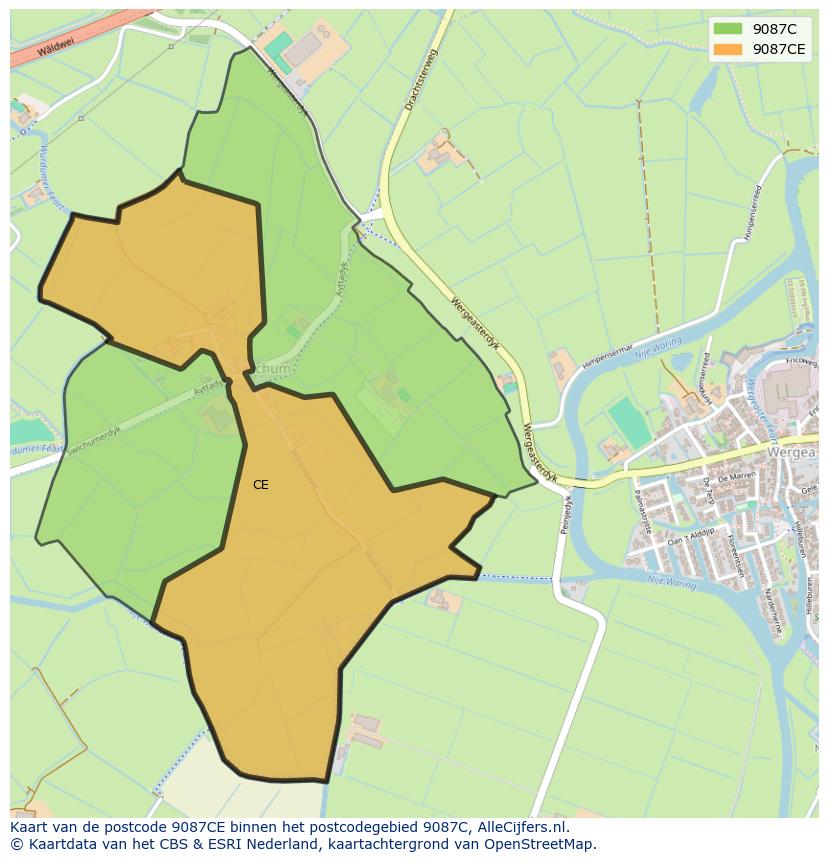 Afbeelding van het postcodegebied 9087 CE op de kaart.