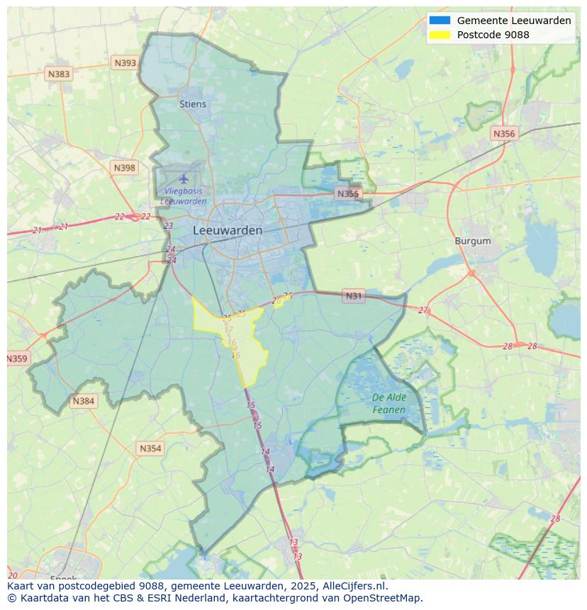 Afbeelding van het postcodegebied 9088 op de kaart.