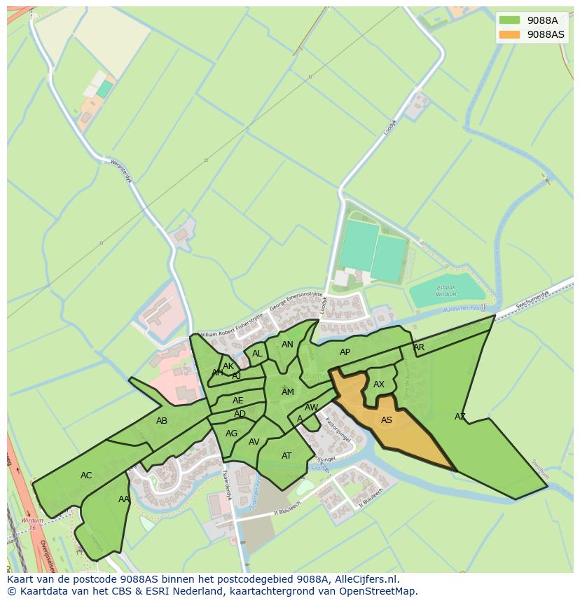 Afbeelding van het postcodegebied 9088 AS op de kaart.