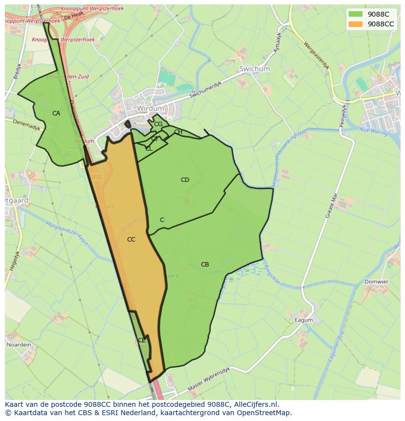 Afbeelding van het postcodegebied 9088 CC op de kaart.