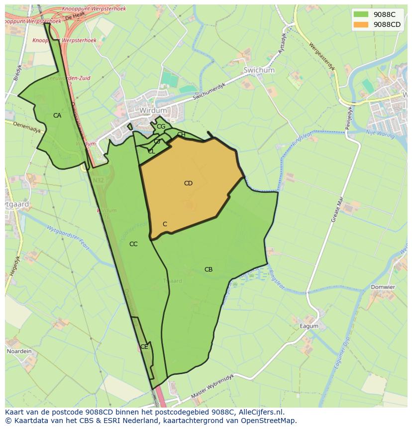 Afbeelding van het postcodegebied 9088 CD op de kaart.