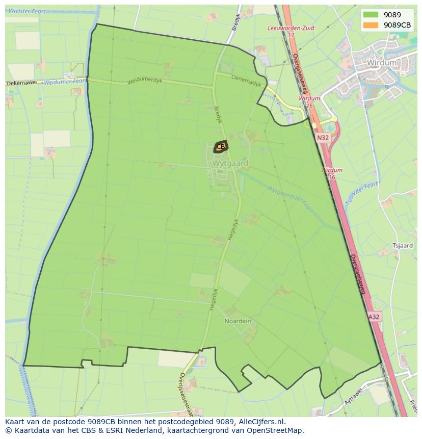 Afbeelding van het postcodegebied 9089 CB op de kaart.