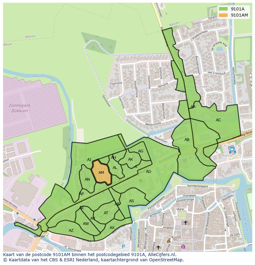 Afbeelding van het postcodegebied 9101 AM op de kaart.