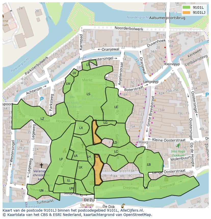 Afbeelding van het postcodegebied 9101 LJ op de kaart.