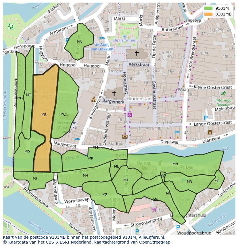 Afbeelding van het postcodegebied 9101 MB op de kaart.