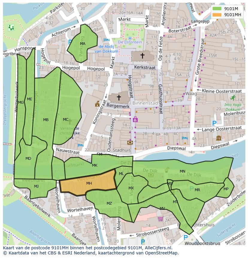 Afbeelding van het postcodegebied 9101 MH op de kaart.