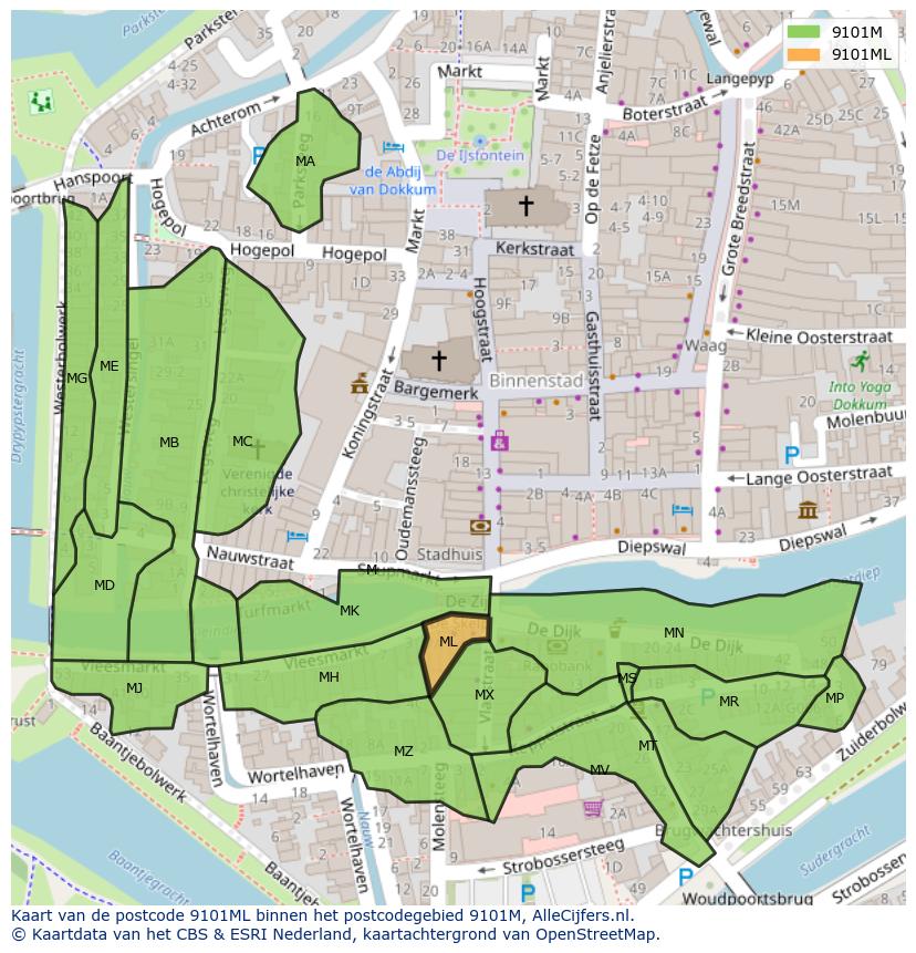 Afbeelding van het postcodegebied 9101 ML op de kaart.