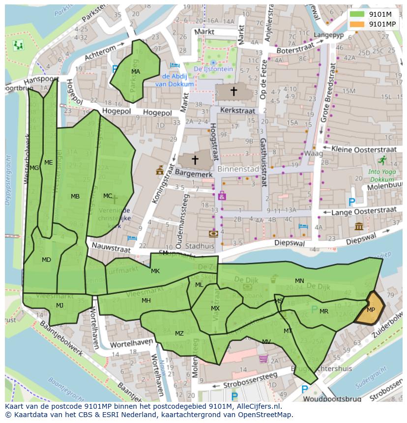 Afbeelding van het postcodegebied 9101 MP op de kaart.