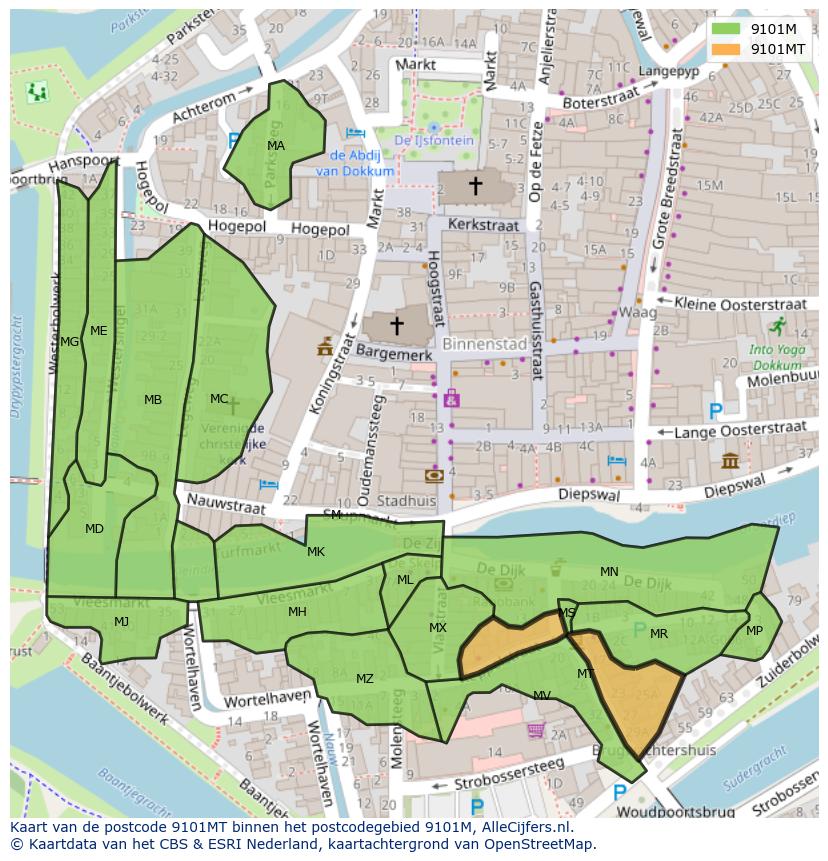Afbeelding van het postcodegebied 9101 MT op de kaart.