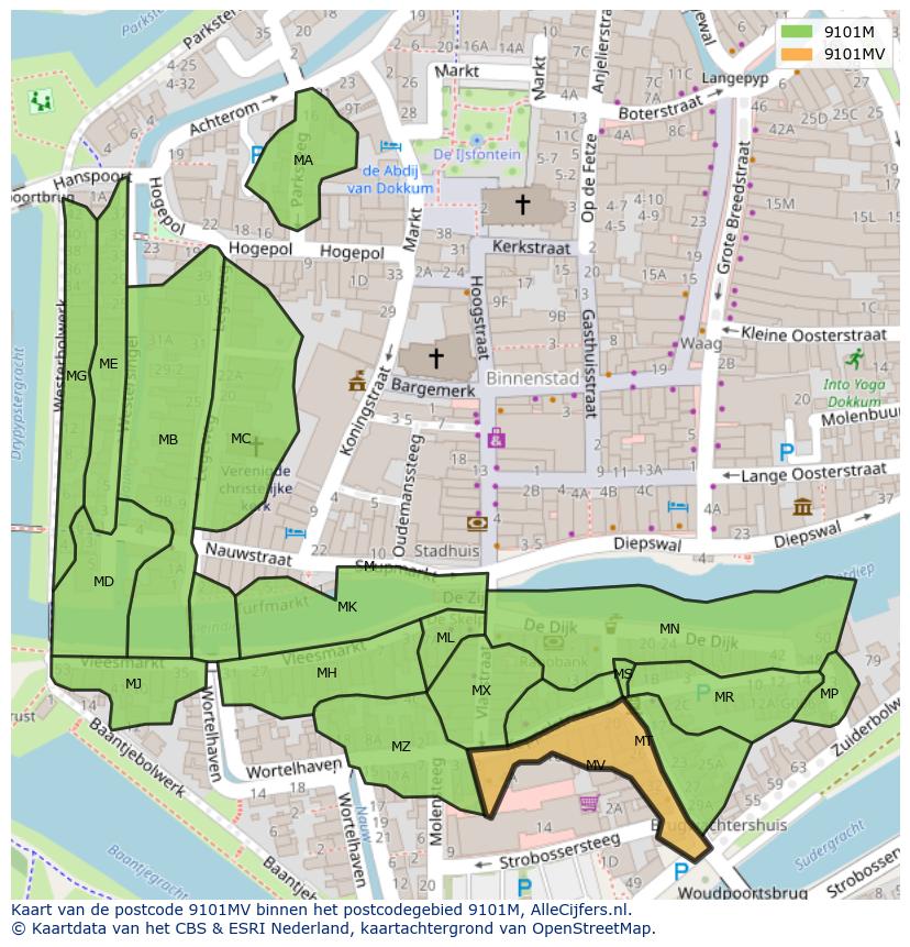 Afbeelding van het postcodegebied 9101 MV op de kaart.