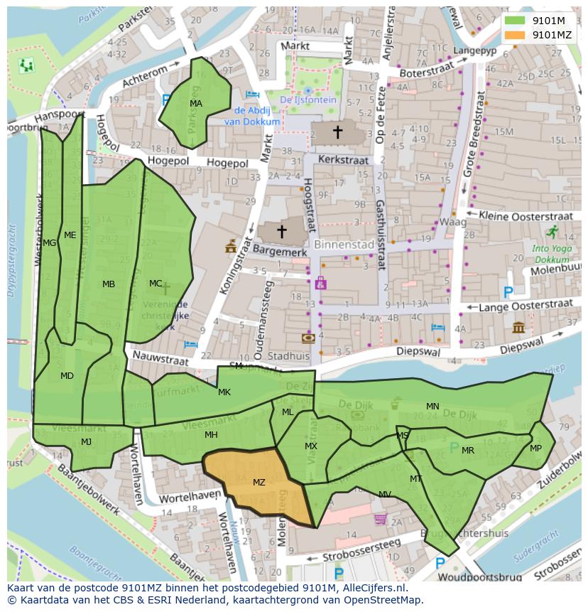 Afbeelding van het postcodegebied 9101 MZ op de kaart.