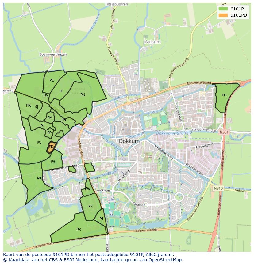 Afbeelding van het postcodegebied 9101 PD op de kaart.
