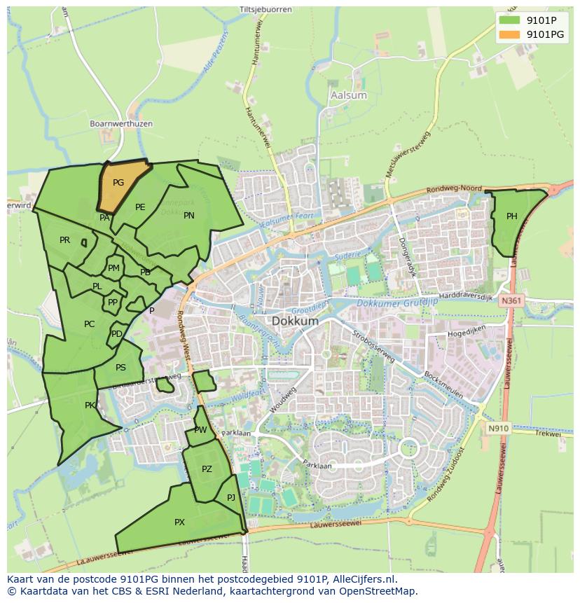 Afbeelding van het postcodegebied 9101 PG op de kaart.