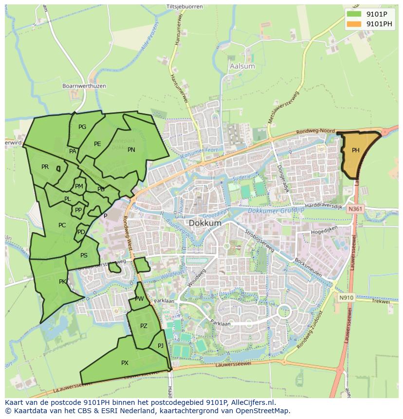 Afbeelding van het postcodegebied 9101 PH op de kaart.