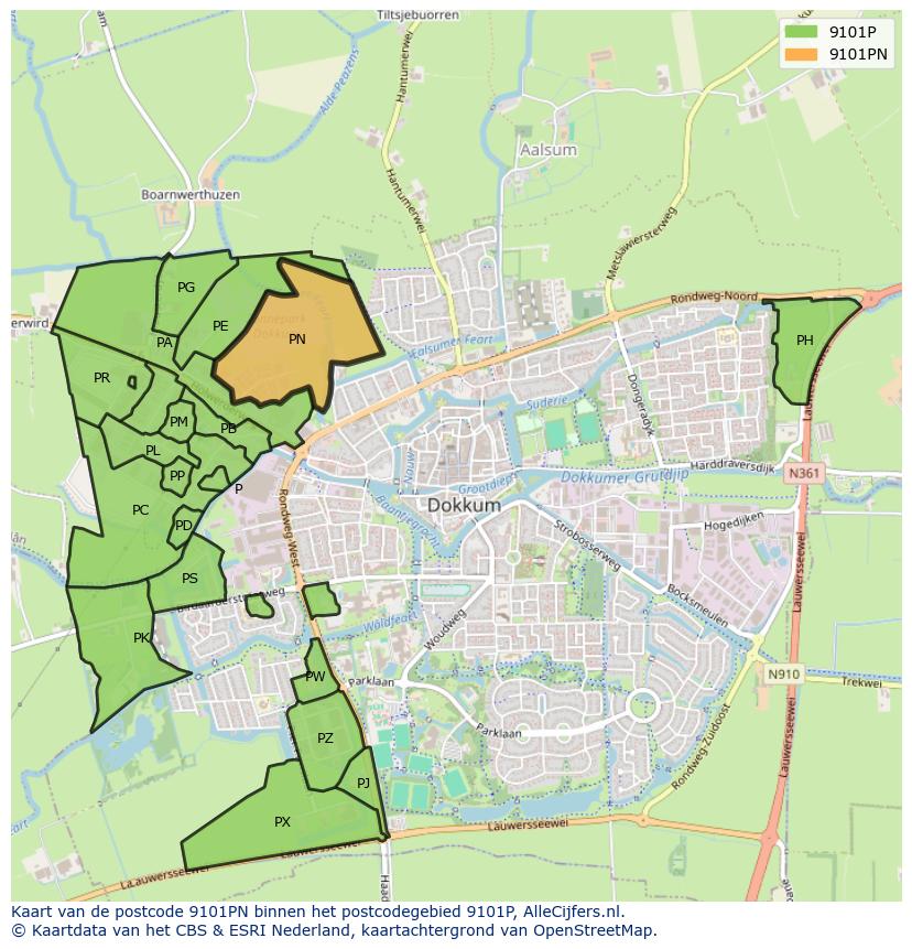 Afbeelding van het postcodegebied 9101 PN op de kaart.