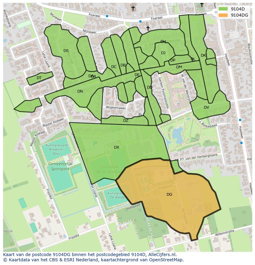Afbeelding van het postcodegebied 9104 DG op de kaart.