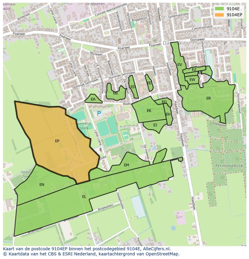 Afbeelding van het postcodegebied 9104 EP op de kaart.
