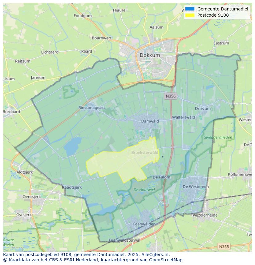 Afbeelding van het postcodegebied 9108 op de kaart.