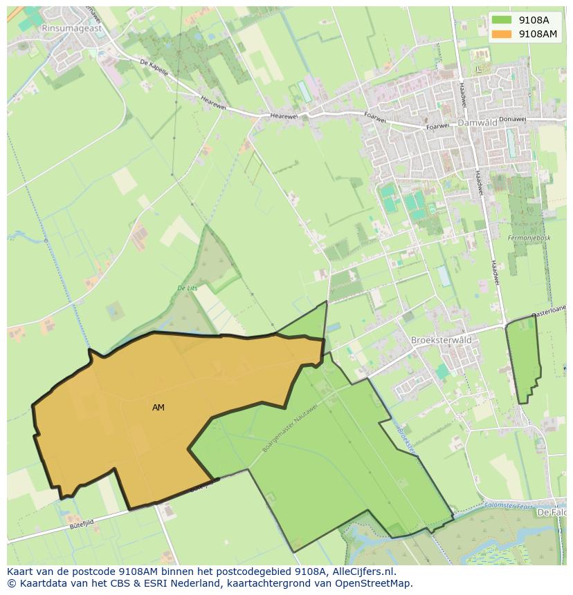 Afbeelding van het postcodegebied 9108 AM op de kaart.