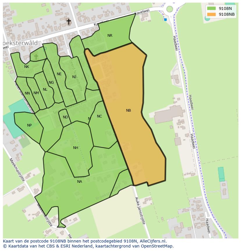 Afbeelding van het postcodegebied 9108 NB op de kaart.