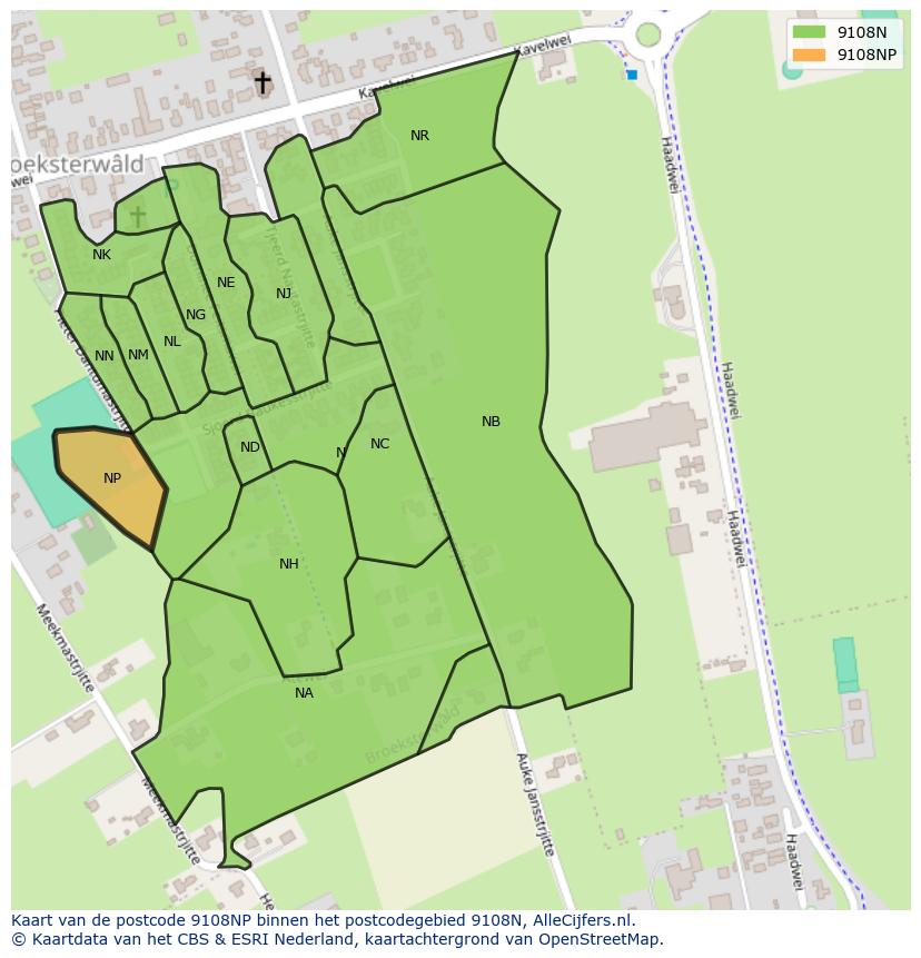 Afbeelding van het postcodegebied 9108 NP op de kaart.