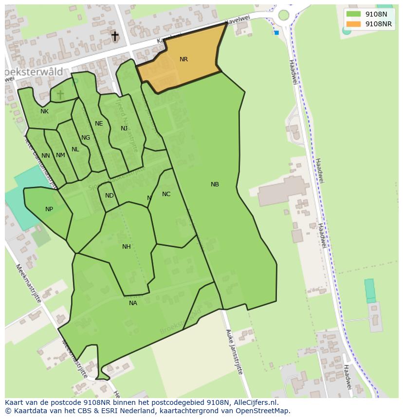 Afbeelding van het postcodegebied 9108 NR op de kaart.