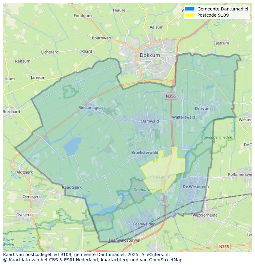 Afbeelding van het postcodegebied 9109 op de kaart.