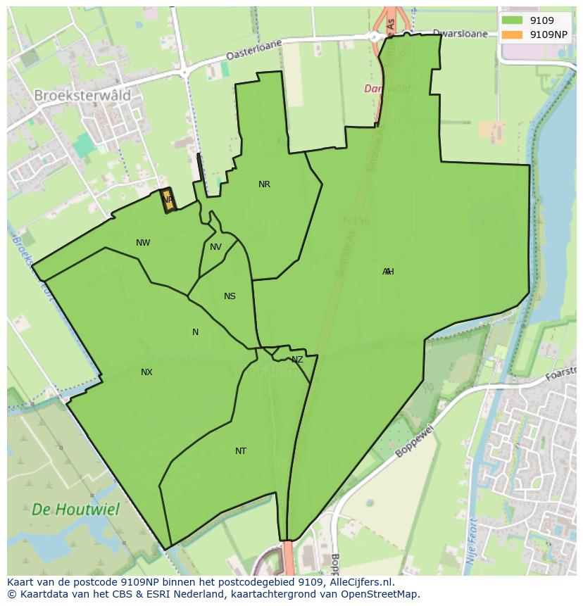 Afbeelding van het postcodegebied 9109 NP op de kaart.