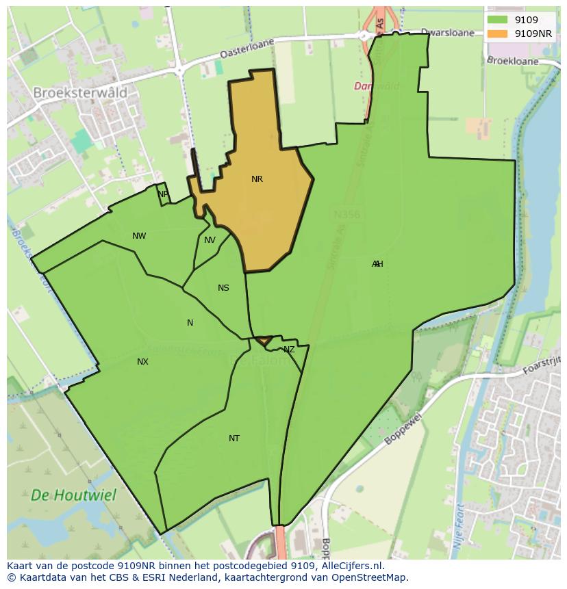 Afbeelding van het postcodegebied 9109 NR op de kaart.