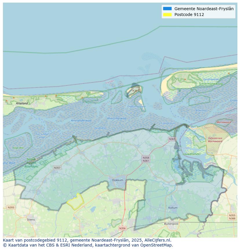 Afbeelding van het postcodegebied 9112 op de kaart.