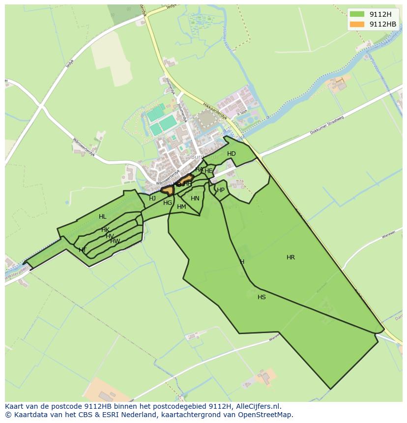 Afbeelding van het postcodegebied 9112 HB op de kaart.