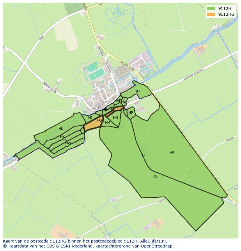 Afbeelding van het postcodegebied 9112 HG op de kaart.