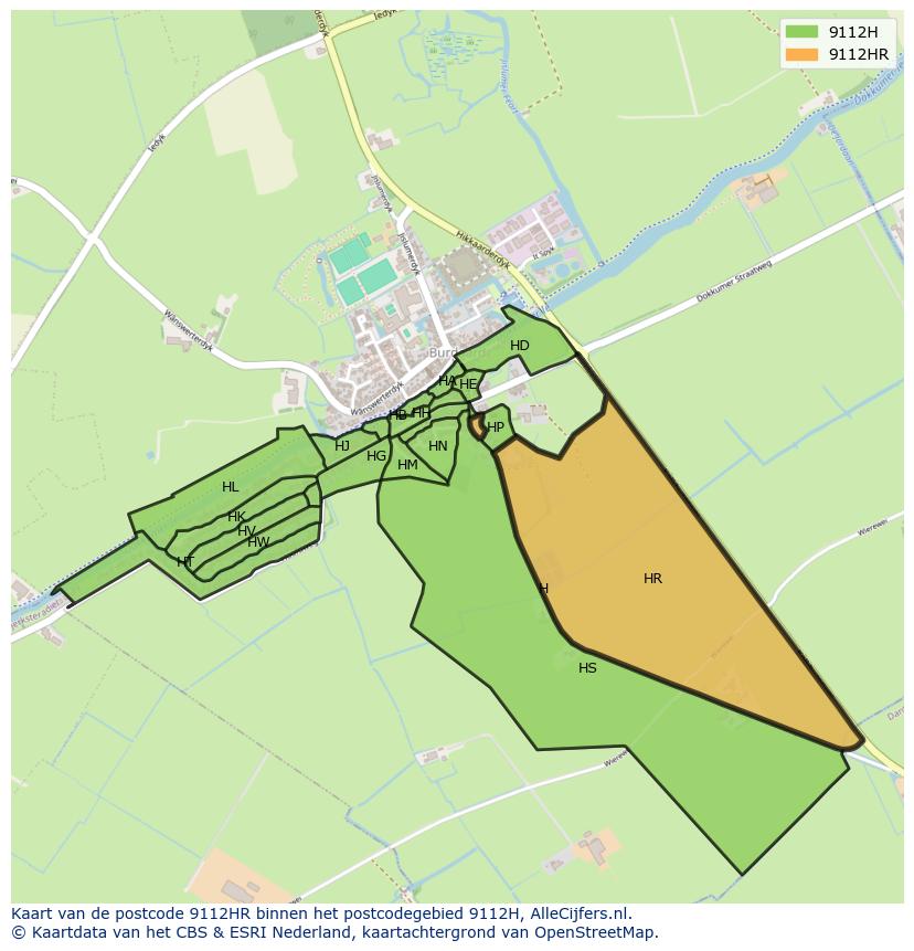 Afbeelding van het postcodegebied 9112 HR op de kaart.