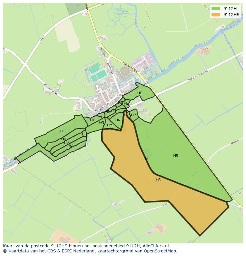 Afbeelding van het postcodegebied 9112 HS op de kaart.
